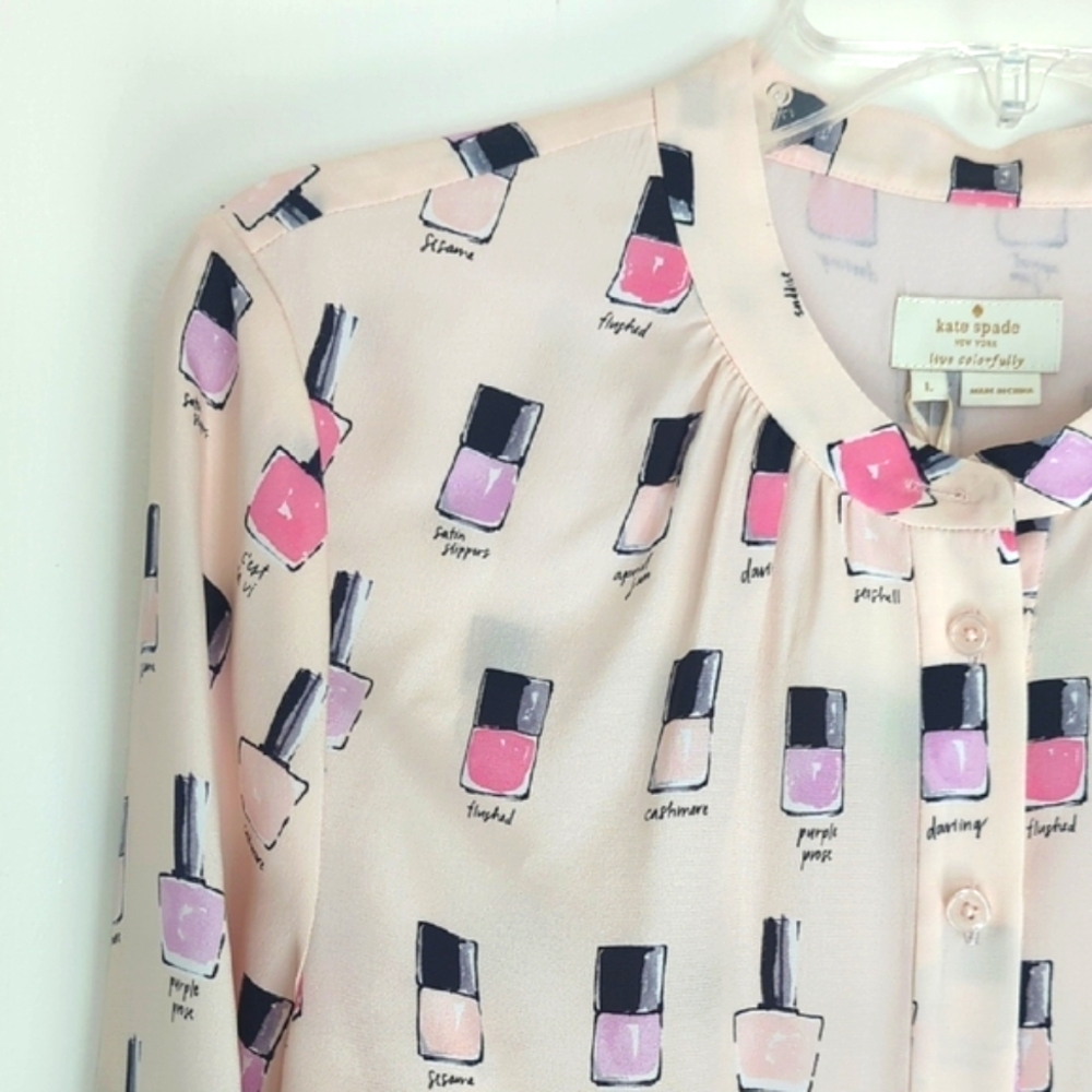 NWT Kate Spade Pink and Purple Nail Polish Print Shirt - Picture 3 of 9